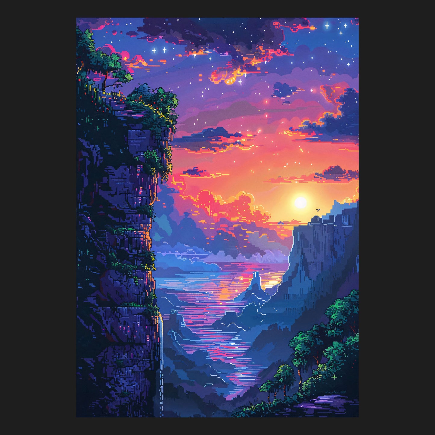 8-Bit Traumlandschaft - Metallposter