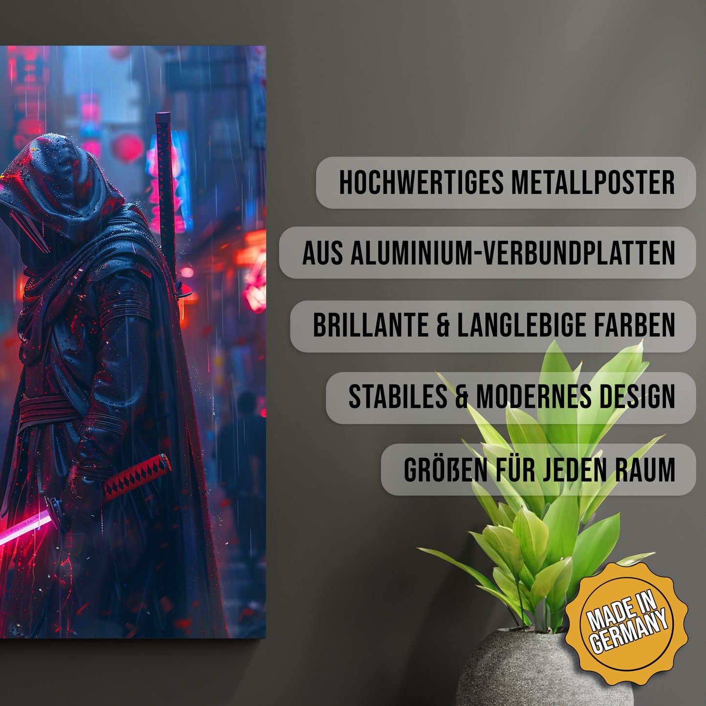 Produkt-Highlights zum Metallposter Abtrünniger Samurai. Hochwertiges Metallposter, aus Aluminium-Verbundplatten, Brillante & langlebige Farben, stabiles & modernes design, Größen für jeden Raum, Made in Germany.