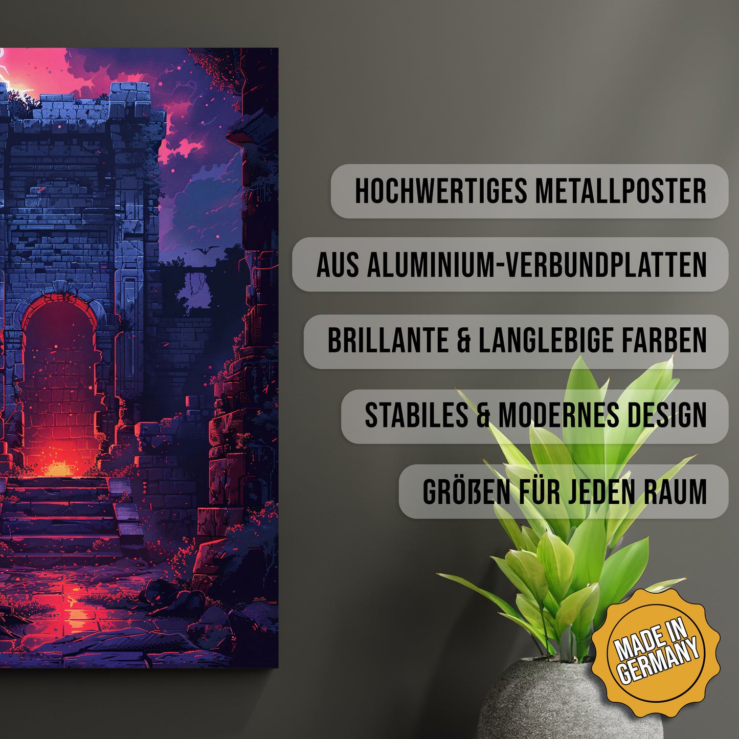 Produkt-Highlights zum Metallposter Das verfluchte Portal. Hochwertiges Metallposter, aus Aluminium-Verbundplatten, Brillante & langlebige Farben, stabiles & modernes design, Größen für jeden Raum, Made in Germany.