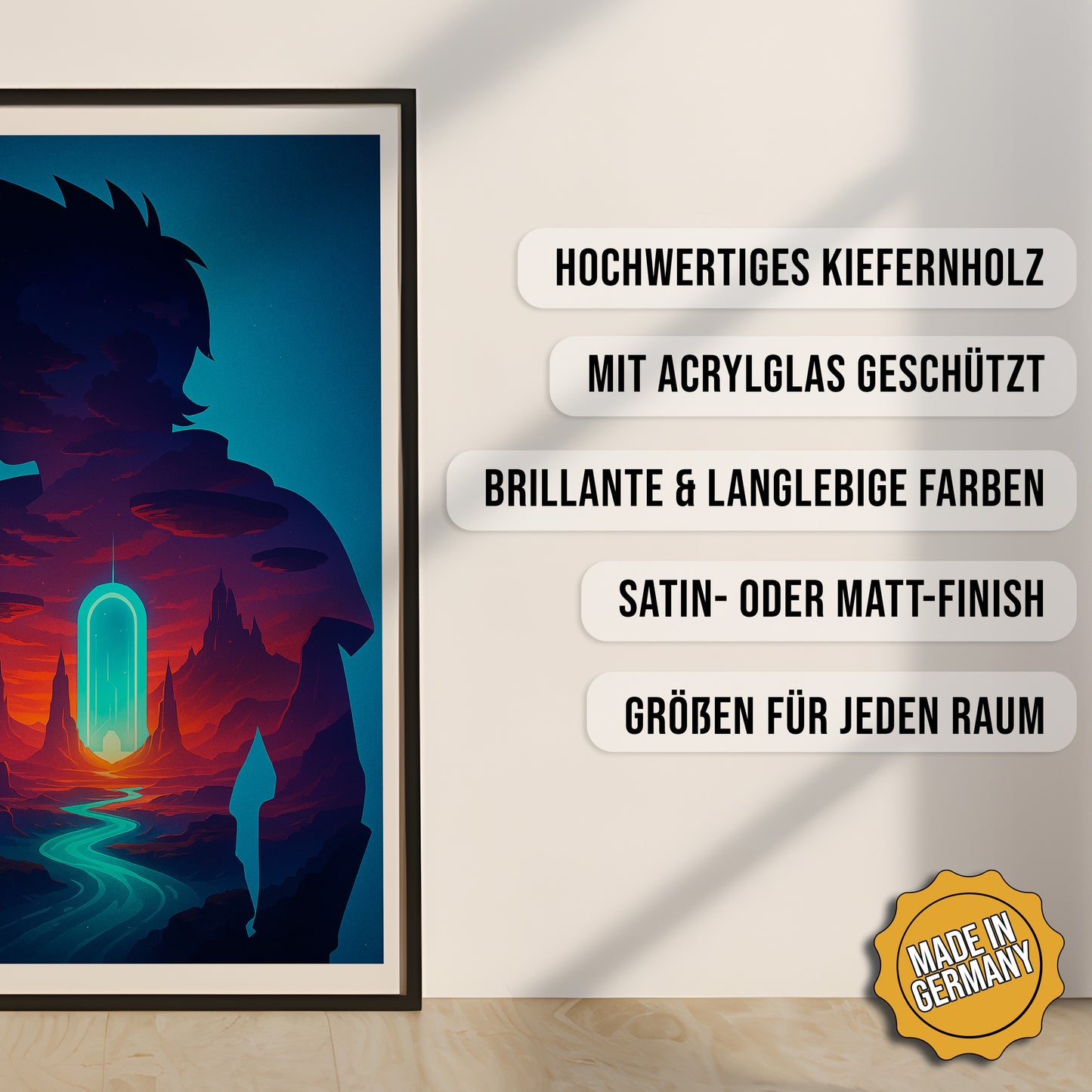 Der Dimensionsreisende - Poster mit Echtholzrahmen und Acrylglas