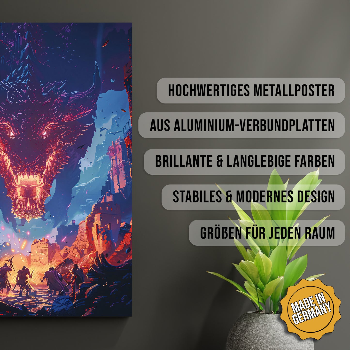 Produkt-Highlights zum Metallposter Der Endboss. Hochwertiges Metallposter, aus Aluminium-Verbundplatten, Brillante & langlebige Farben, stabiles & modernes design, Größen für jeden Raum, Made in Germany.