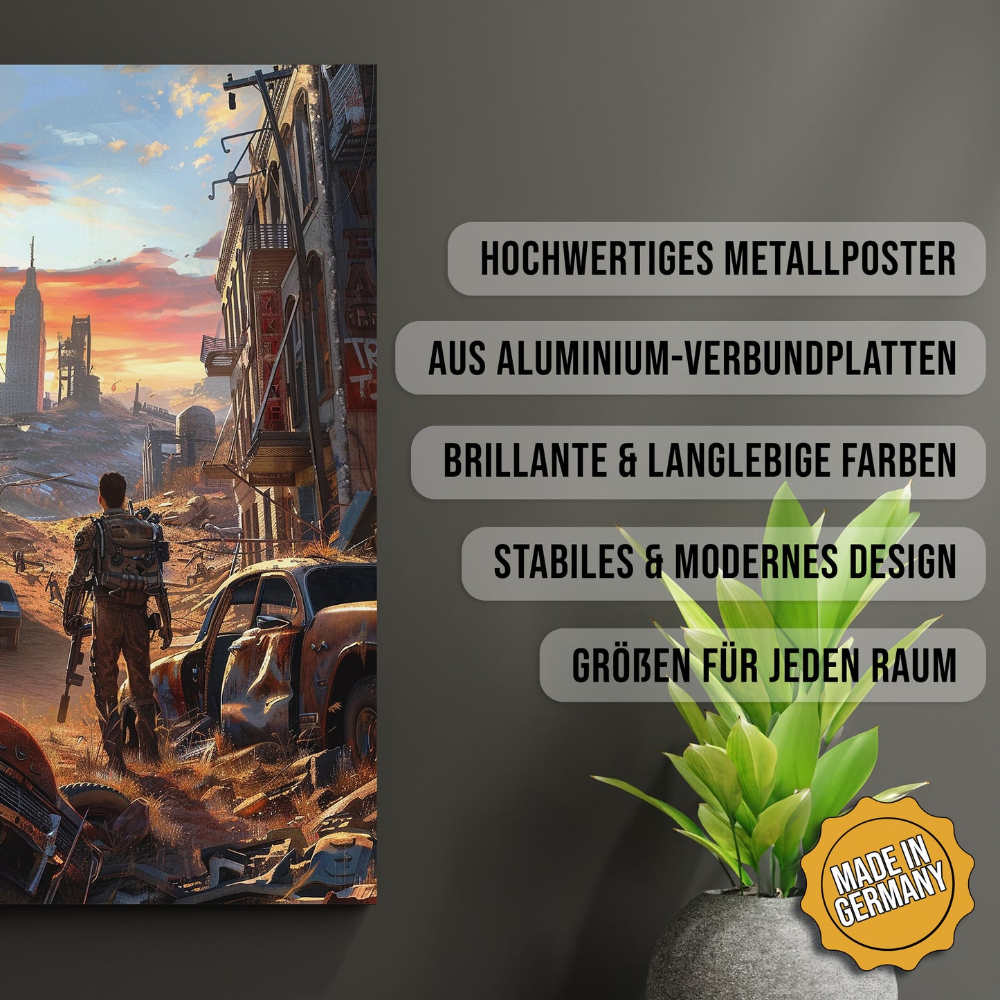 Der letzte Überlebende . Hochwertiges Metallposter, aus Aluminium-Verbundplatten, Brillante & langlebige Farben, stabiles & modernes design, Größen für jeden Raum, Made in Germany.