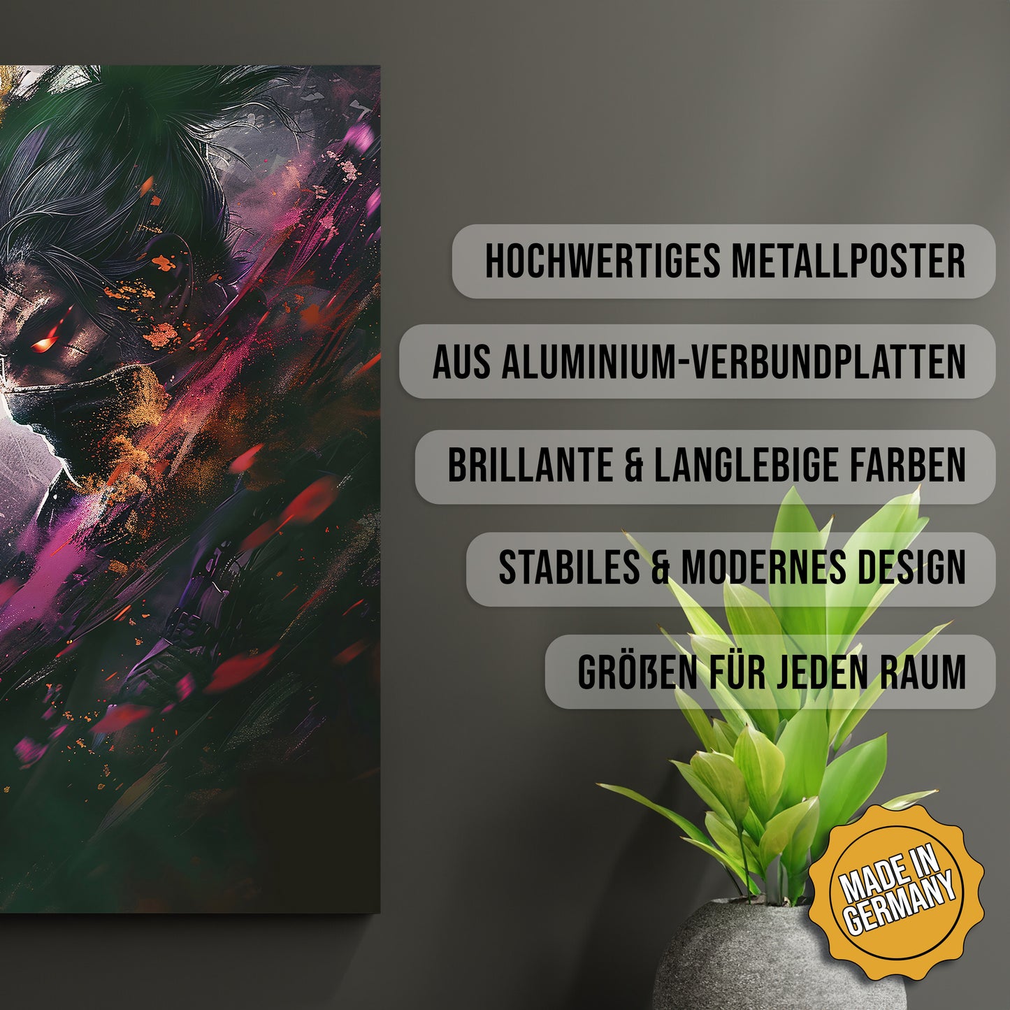 Produkt-Highlights zum Metallposter Der verborgene Schatten. Hochwertiges Metallposter, aus Aluminium-Verbundplatten, Brillante & langlebige Farben, stabiles & modernes design, Größen für jeden Raum, Made in Germany.