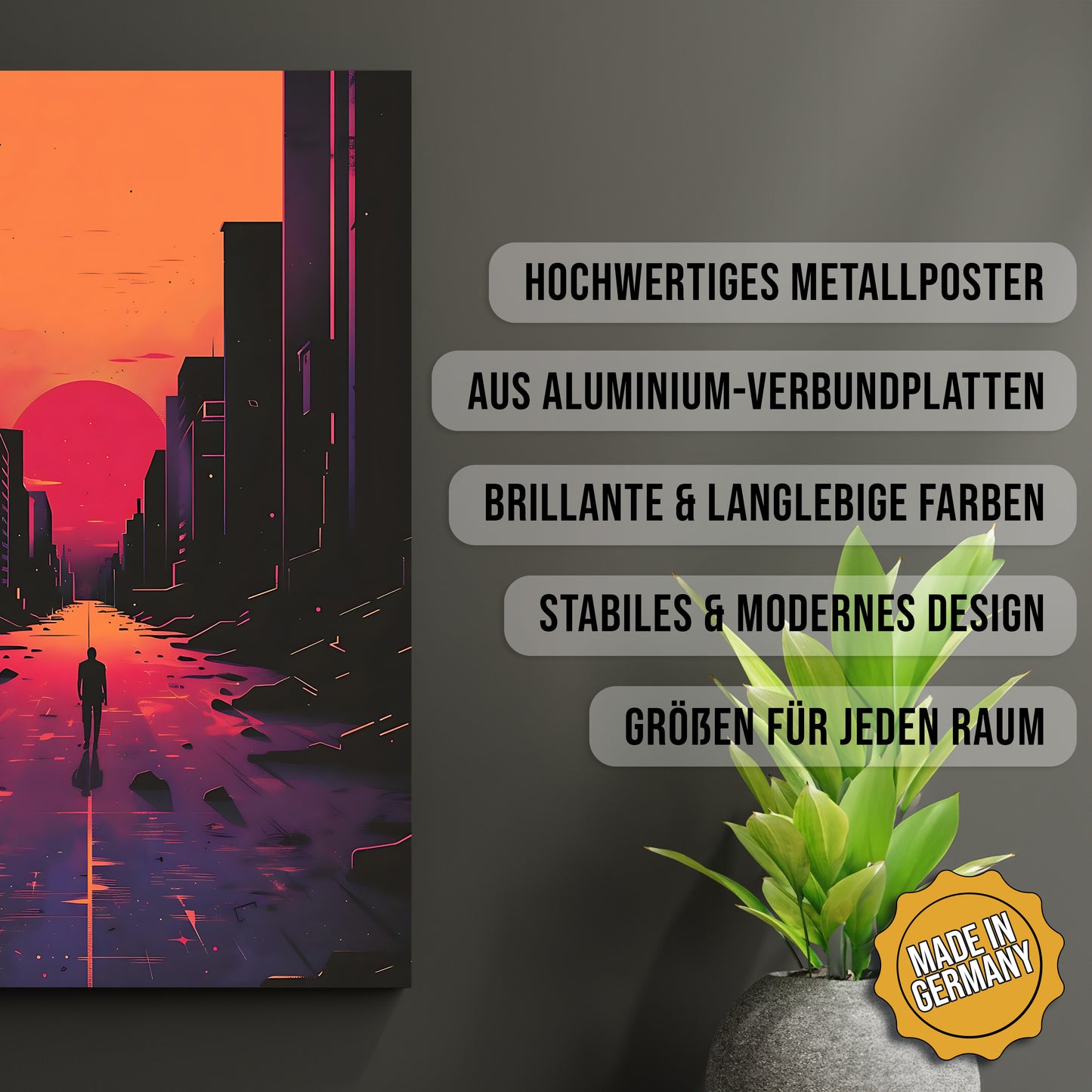 Produkt-Highlights zum Metallposter Der verlassene Pfad. Hochwertiges Metallposter, aus Aluminium-Verbundplatten, Brillante & langlebige Farben, stabiles & modernes design, Größen für jeden Raum, Made in Germany.