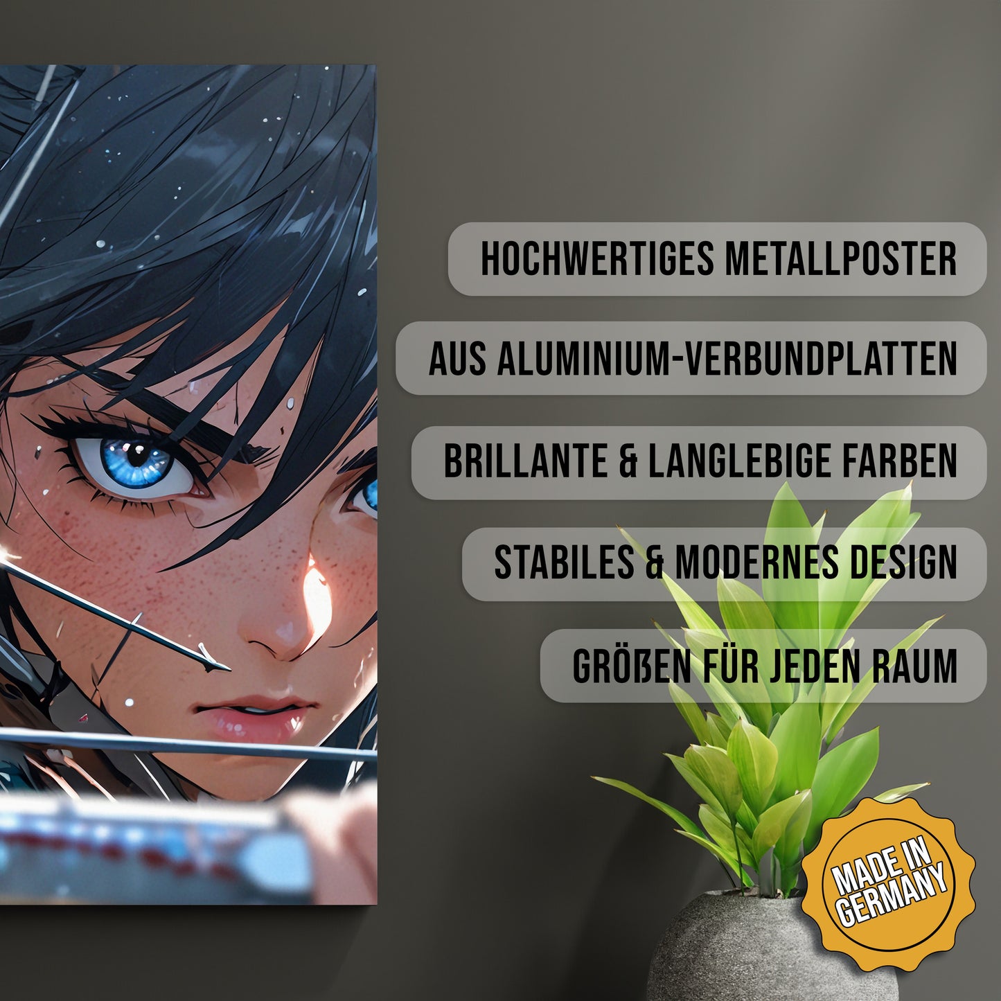 Produkt-Highlights zum Metallposter Die Saphirjägerin. Hochwertiges Metallposter, aus Aluminium-Verbundplatten, Brillante & langlebige Farben, stabiles & modernes design, Größen für jeden Raum, Made in Germany.