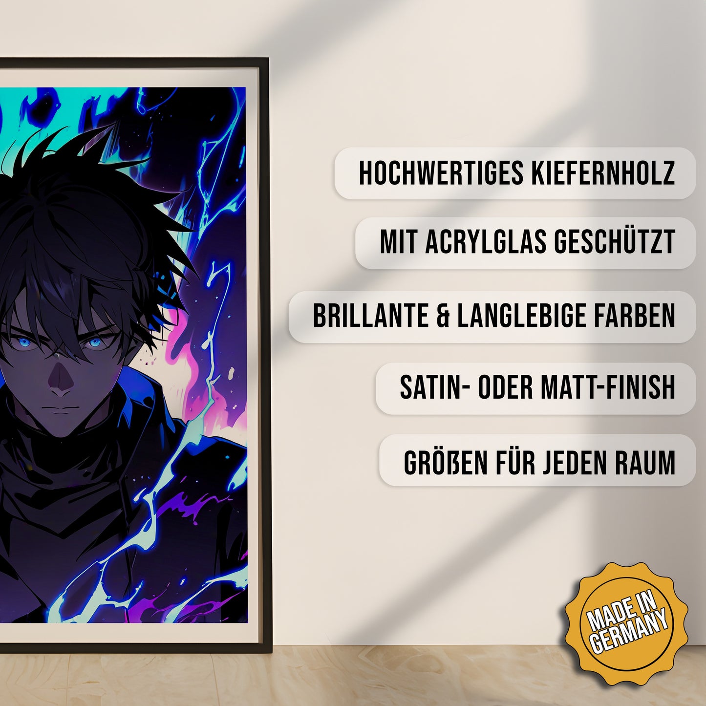 Produkt-Highlights zum gerahmten Poster Dunkler Aufstieg.
Hochwertiges Kiefernholz, mit Acrylglas geschützt, Brillante & langlebige Farben, satin- oder matt-finish, größen für jeden Raum, Made in Germany.