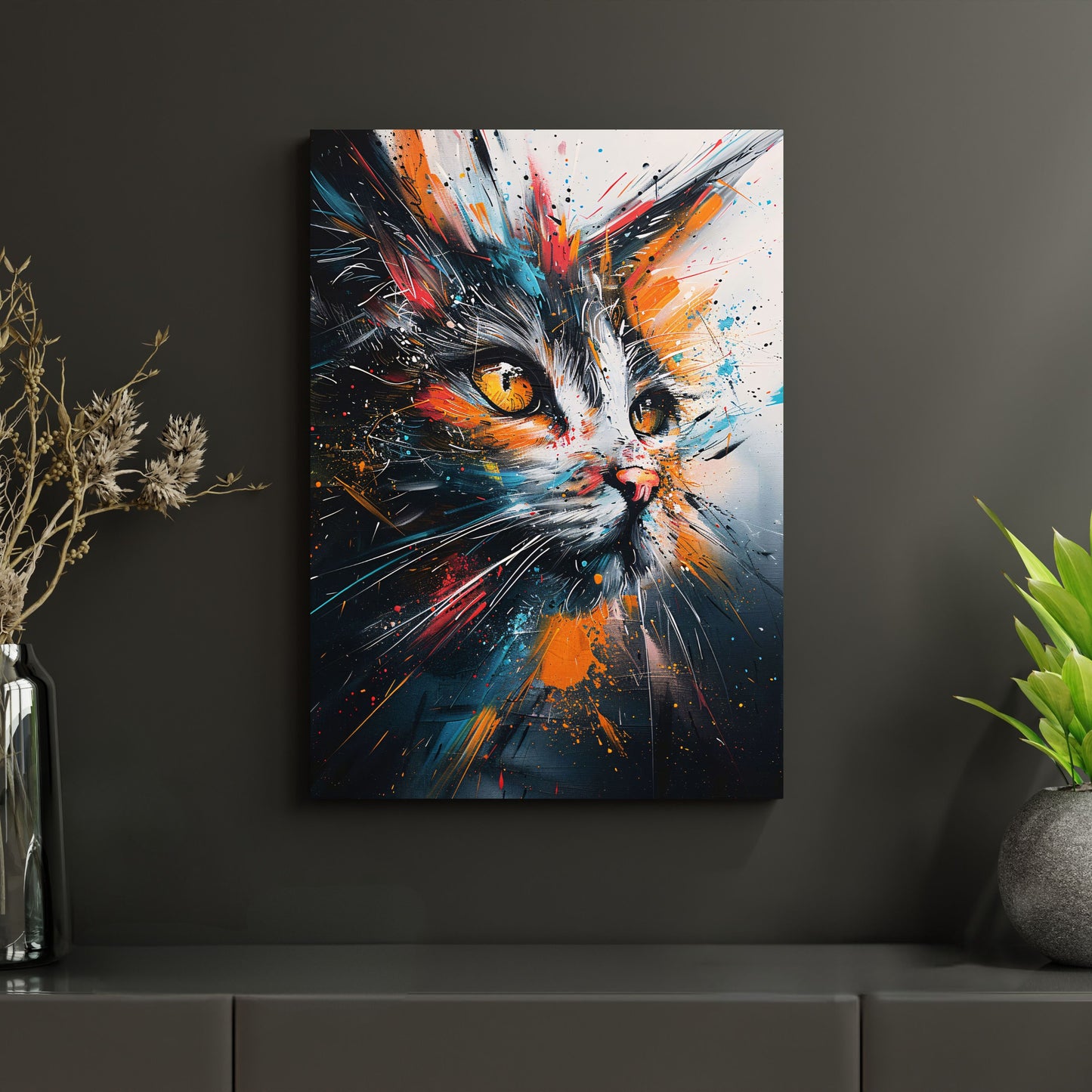 Farbenfrohe Katzenfantasie - Metallposter