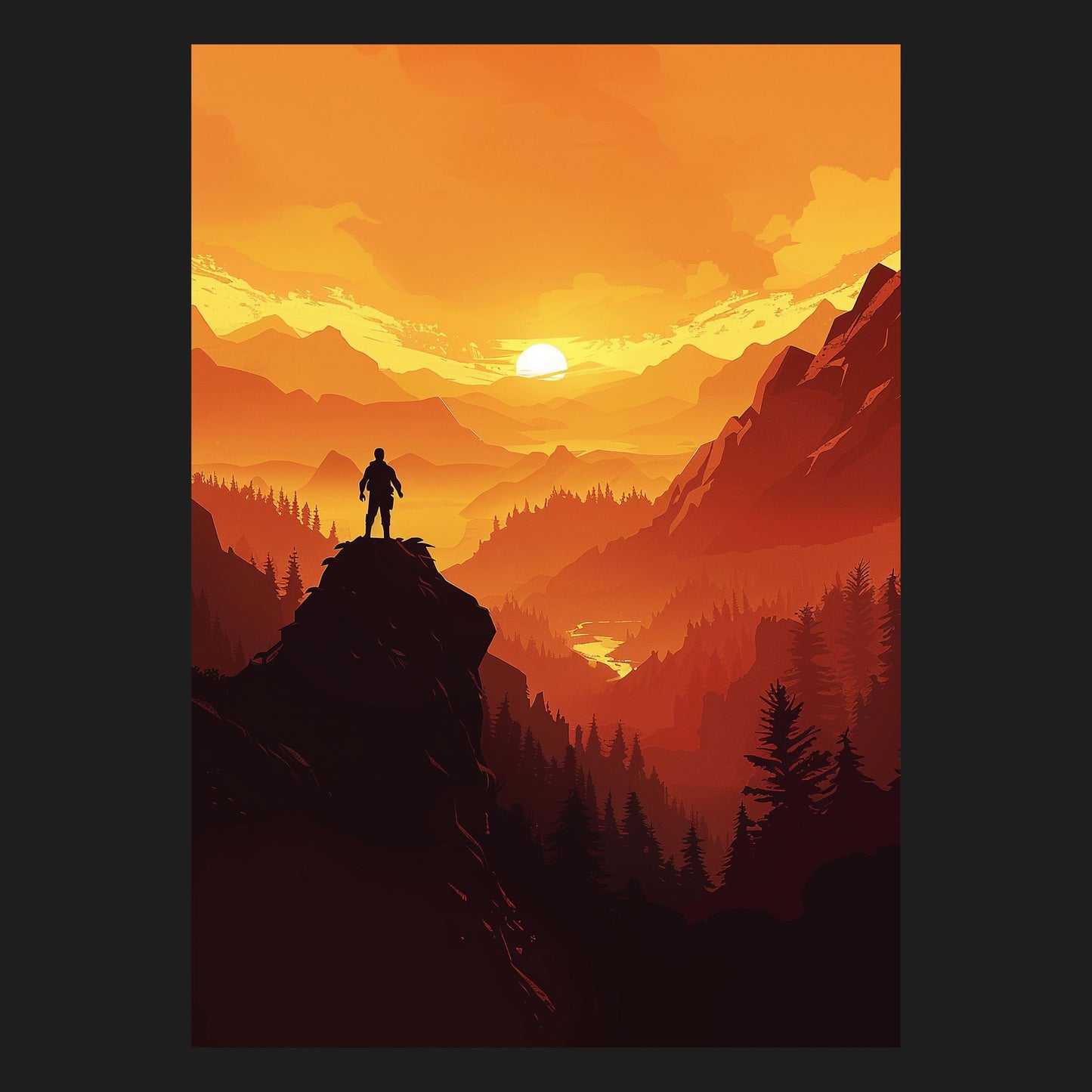 Gaming Poster "Firewatch Horizon", Survival-Game Wandposter, Landschaft mit kräftigen Farbschema, perfekte Wanddekoration für Gamer und Natur- & Survival-Fans, Outdoor inspiriertes Kunstwerkt, Bergpanorama