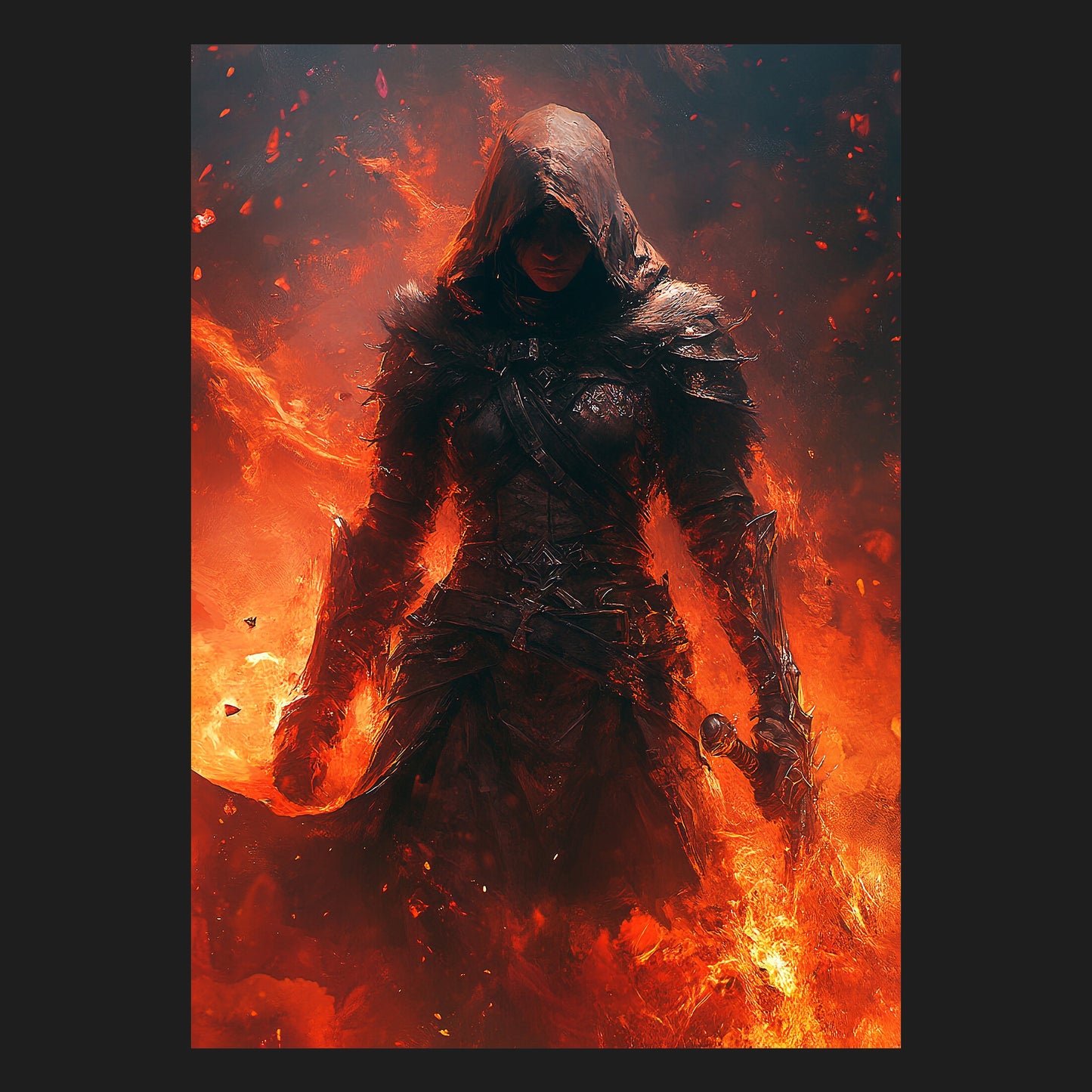 Touched by the Flames - Poster with real wood frame and acrylic glass