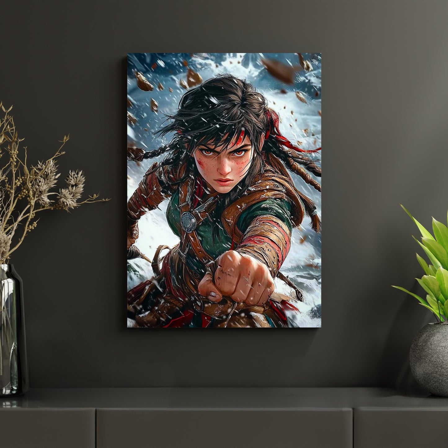 Das Metallposter ‘Kriegerin der Sturmklingen’ zeigt eine epische Szene mit einer starken Heldin in einem actiongeladenen Moment. Diese Anime-Kunst für Gamer ist eine perfekte Gaming-Wanddeko und ein beeindruckendes Geschenk für Fans von Fantasy-Charakteren.