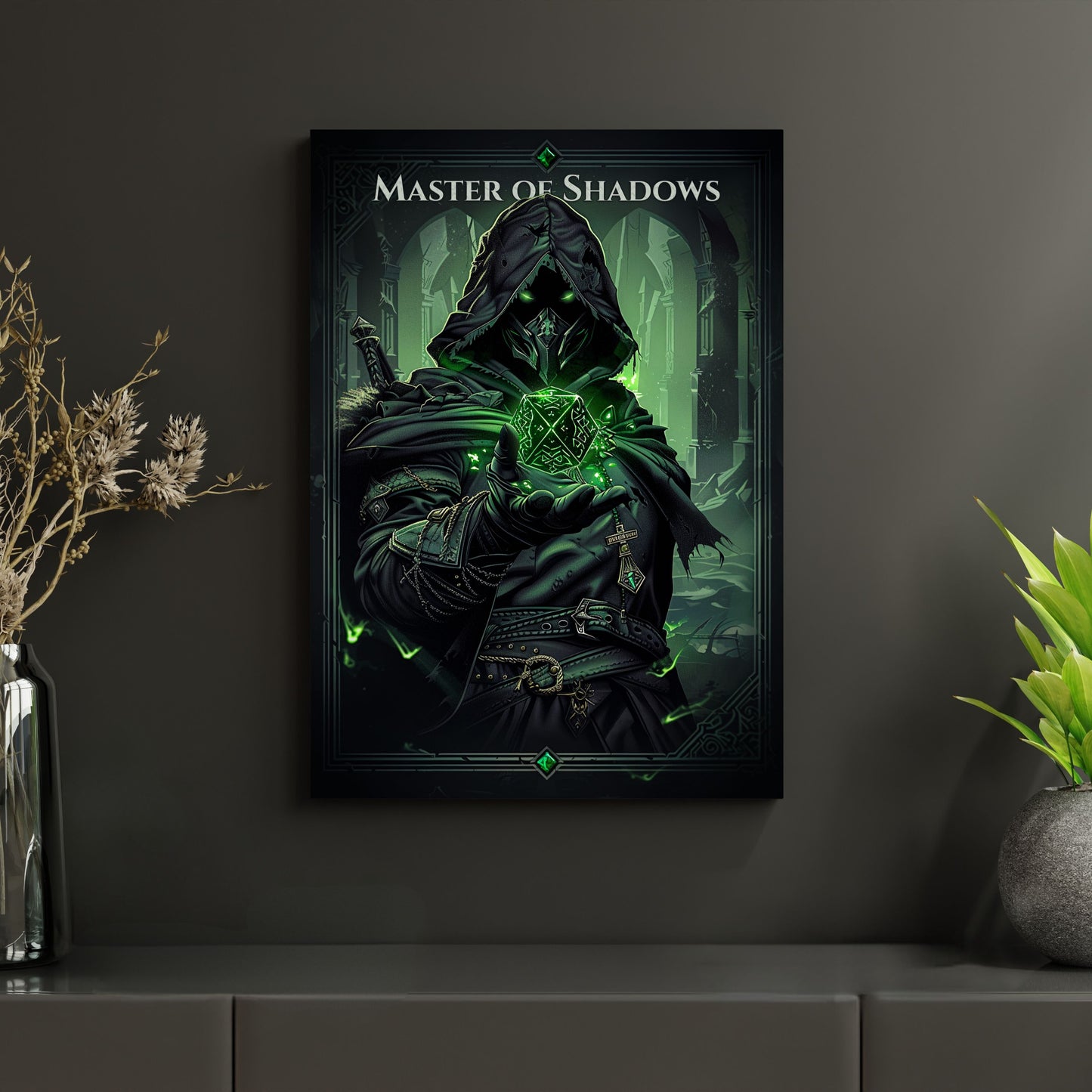 Metall Gaming Poster "Master of Shadows" aus hochwertigem Aluminium, Fantasy Wandkunst mit mystischem Design und dunklem Farbschema, perfekte Wanddekoration für Gamer und Fantasy-Fans, Displate Alternative, Gaming, Fantasy, DnD Poster, Geek Deko