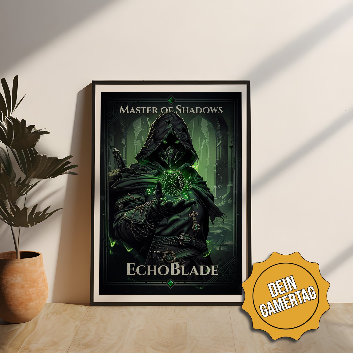 Dunkles "Master of Shadows" Poster im edlen Rahmen – ideal für D&D, Stealth-RPG-Fans und Fantasy-Gaming-Zimmer. Individuelle Personalisierung möglich!
