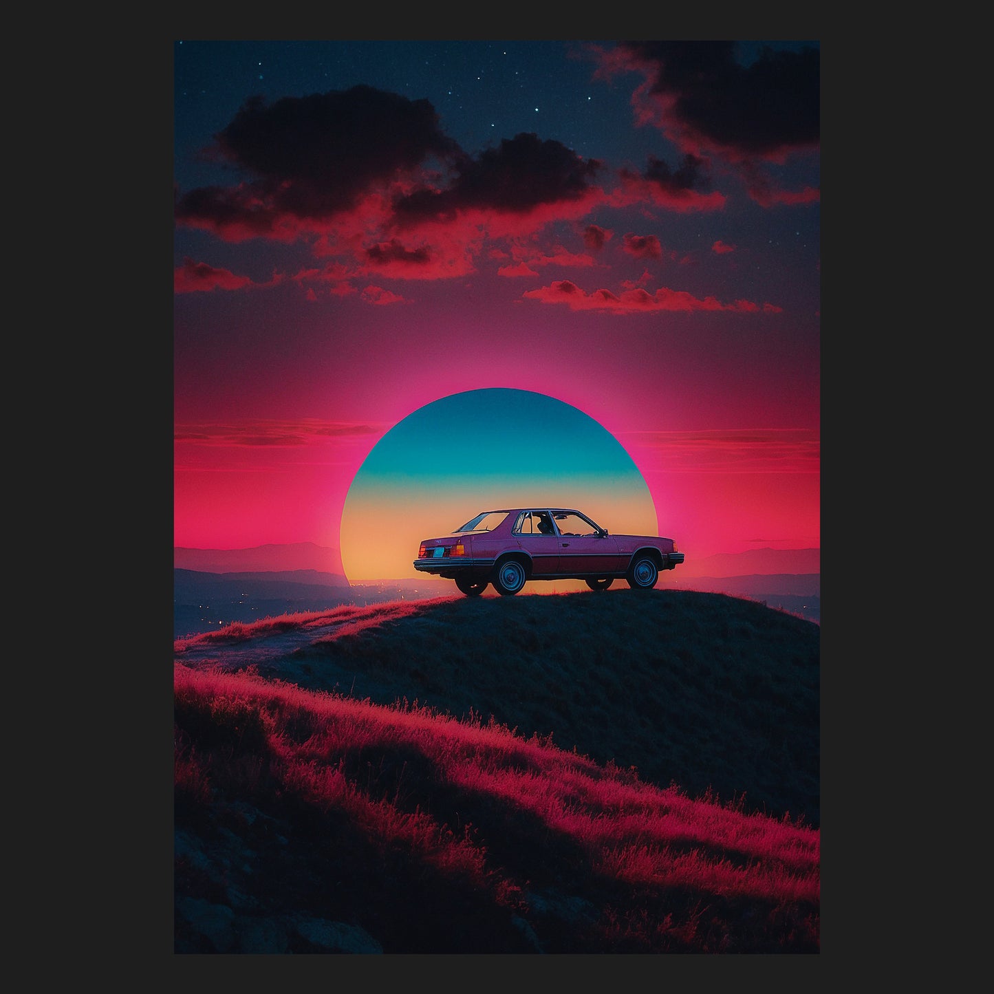 Oldtimer Retro Sunset - Metallposter