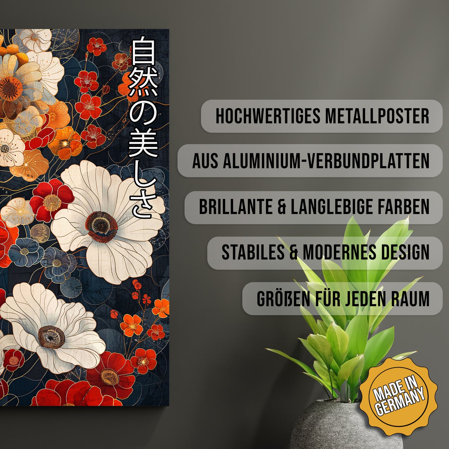 Produkt-Highlights zum Metallposter Schönheit der Natur. Hochwertiges Metallposter, aus Aluminium-Verbundplatten, Brillante & langlebige Farben, stabiles & modernes design, Größen für jeden Raum, Made in Germany.