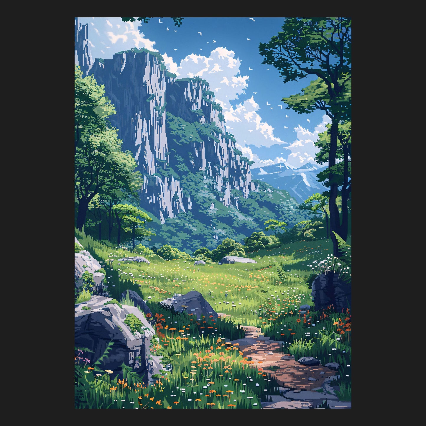 Landschaftsmotiv "Untouched Horizon", Naturlandschaft Wandkunst mit natürlichem Design und kräftigem Farbschema, perfekte Wanddekoration für Gamer und Fantasy- und Natur-Fans, Gaming Motiv mit Rahmen,