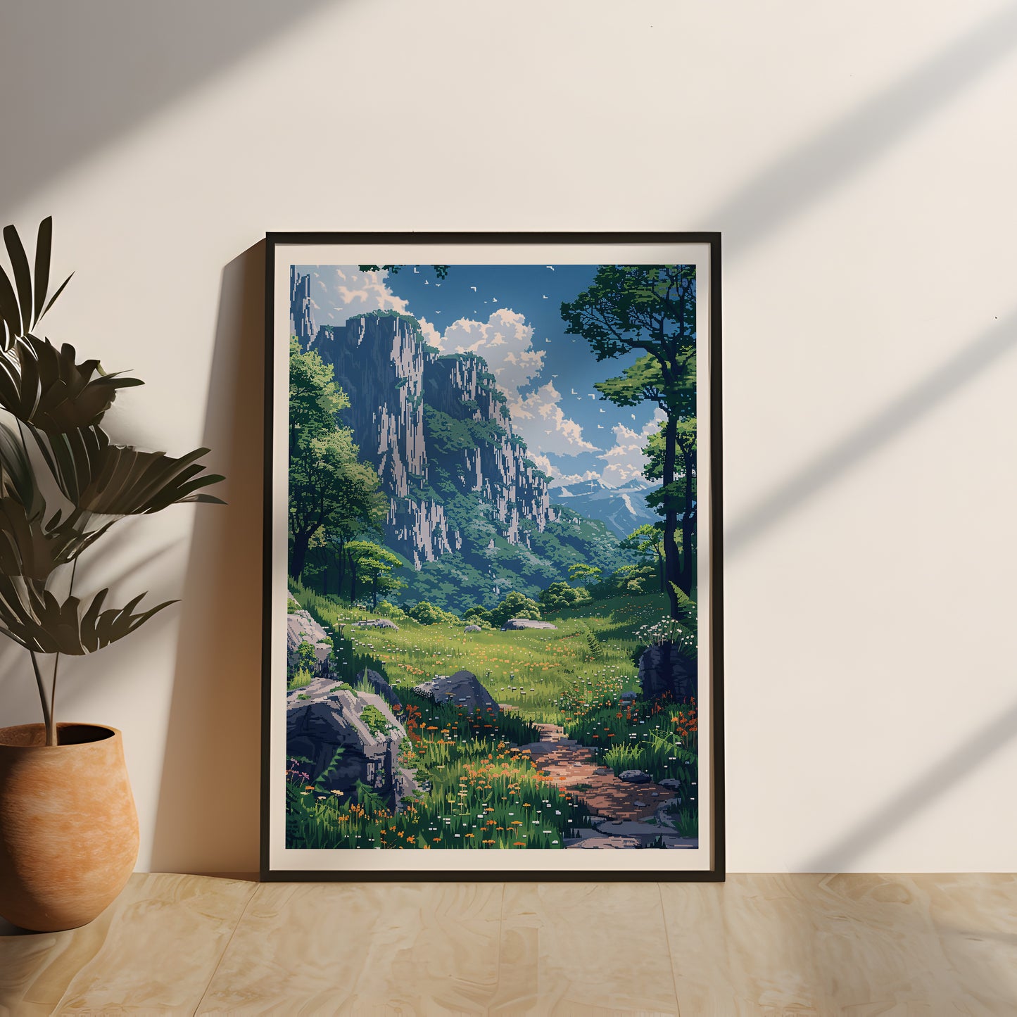 Gerahmtes Gaming Poster "Untouched Horizon" mit Echtholzrahmen, Naturlandschaft Wandkunst mit natürlichem Design und kräftigem Farbschema, perfekte Wanddekoration für Gamer und Fantasy- und Natur-Fans, Gaming Poster mit Rahmen,