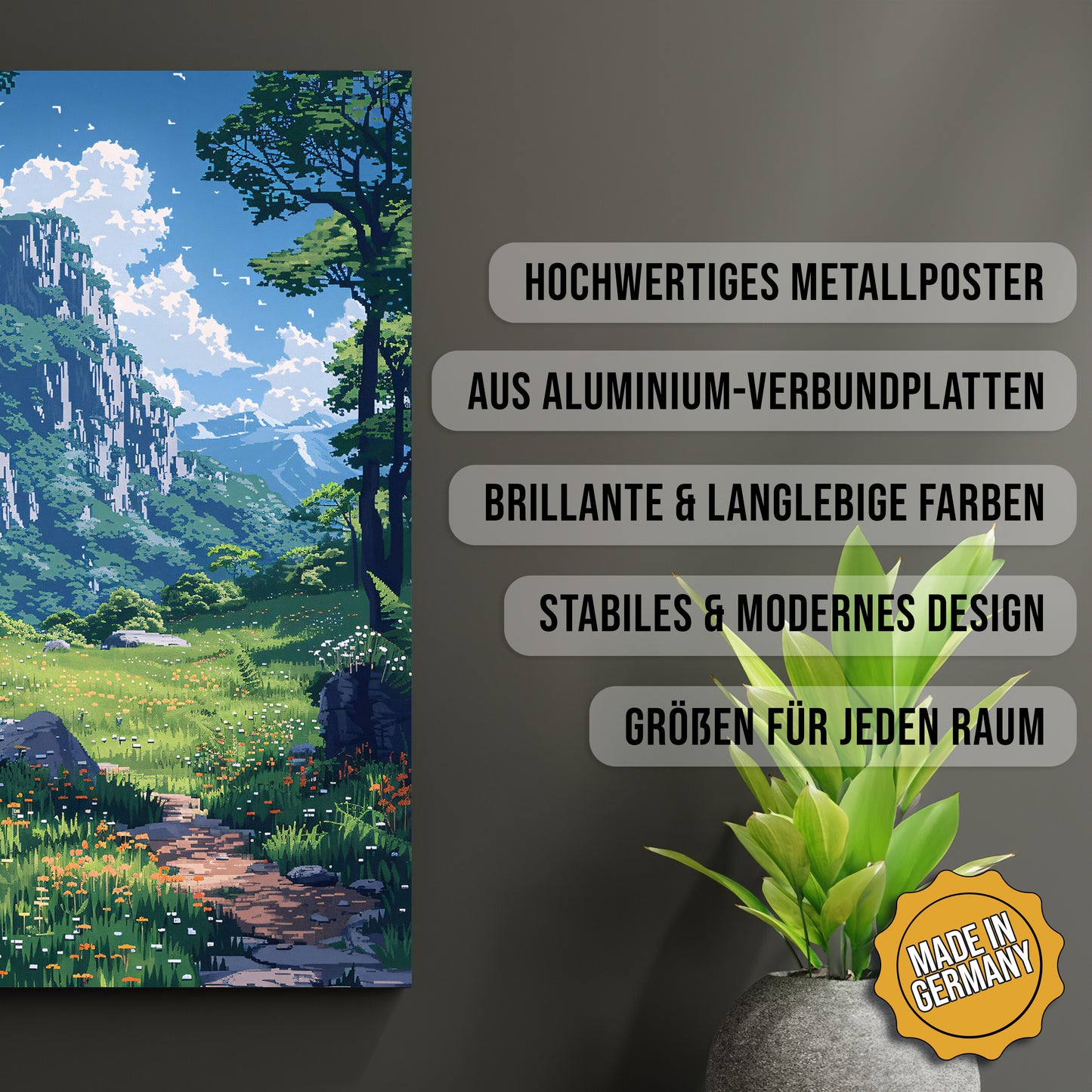 Produkt-Highlights zum Metallposter Untouched Horizon. Hochwertiges Metallposter, aus Aluminium-Verbundplatten, Brillante & langlebige Farben, stabiles & modernes design, Größen für jeden Raum, Made in Germany.