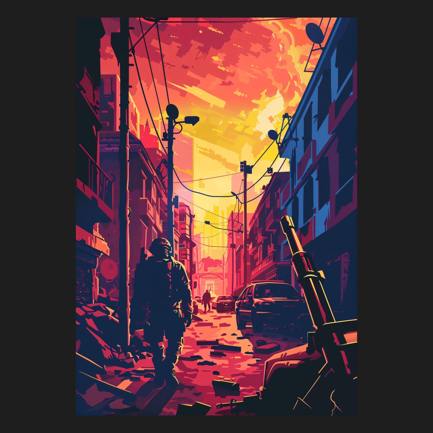 Gaming Poster "Warzone", fesselnde Darstellung vom Krieg gezeichneten Straßen, perfekte Wanddekoration für Gamer und Shooter-Fans, Warzone Gaming Wandkunst