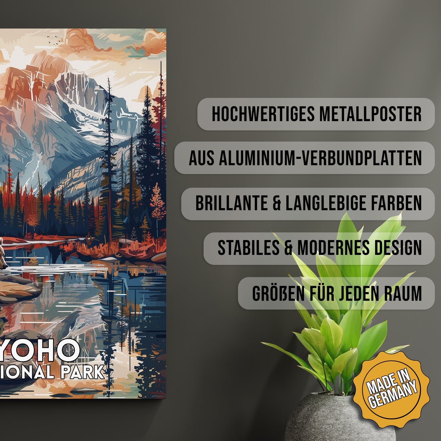 Produkt-Highlights zum Metallposter Yoho National Park. Hochwertiges Metallposter, aus Aluminium-Verbundplatten, Brillante & langlebige Farben, stabiles & modernes design, Größen für jeden Raum, Made in Germany.