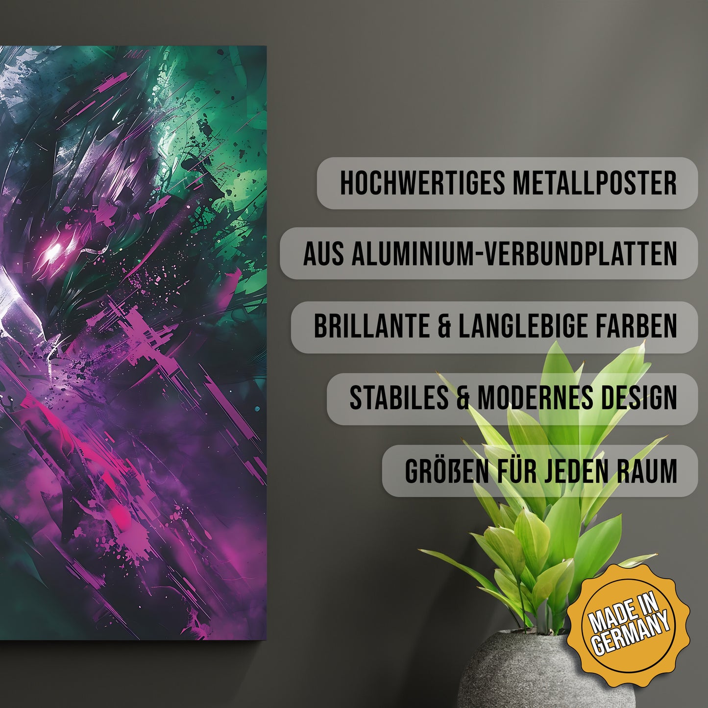 Produkt-Highlights zum Metallposter Abstrakter Yasuo. Hochwertiges Metallposter, aus Aluminium-Verbundplatten, Brillante & langlebige Farben, stabiles & modernes design, Größen für jeden Raum, Made in Germany.