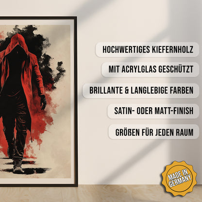 Produkt-Highlights zum gerahmten Poster Crimson Walker.
Hochwertiges Kiefernholz, mit Acrylglas geschützt, Brillante & langlebige Farben, satin- oder matt-finish, größen für jeden Raum, Made in Germany.