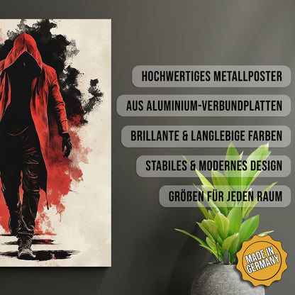 Produkt-Highlights zum Metallposter Crimson Walker. Hochwertiges Metallposter, aus Aluminium-Verbundplatten, Brillante & langlebige Farben, stabiles & modernes design, Größen für jeden Raum, Made in Germany.