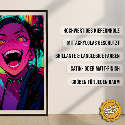 Produkt-Highlights zum gerahmten Poster Cyberpunk Wahnsinn.
Hochwertiges Kiefernholz, mit Acrylglas geschützt, Brillante & langlebige Farben, satin- oder matt-finish, größen für jeden Raum, Made in Germany.