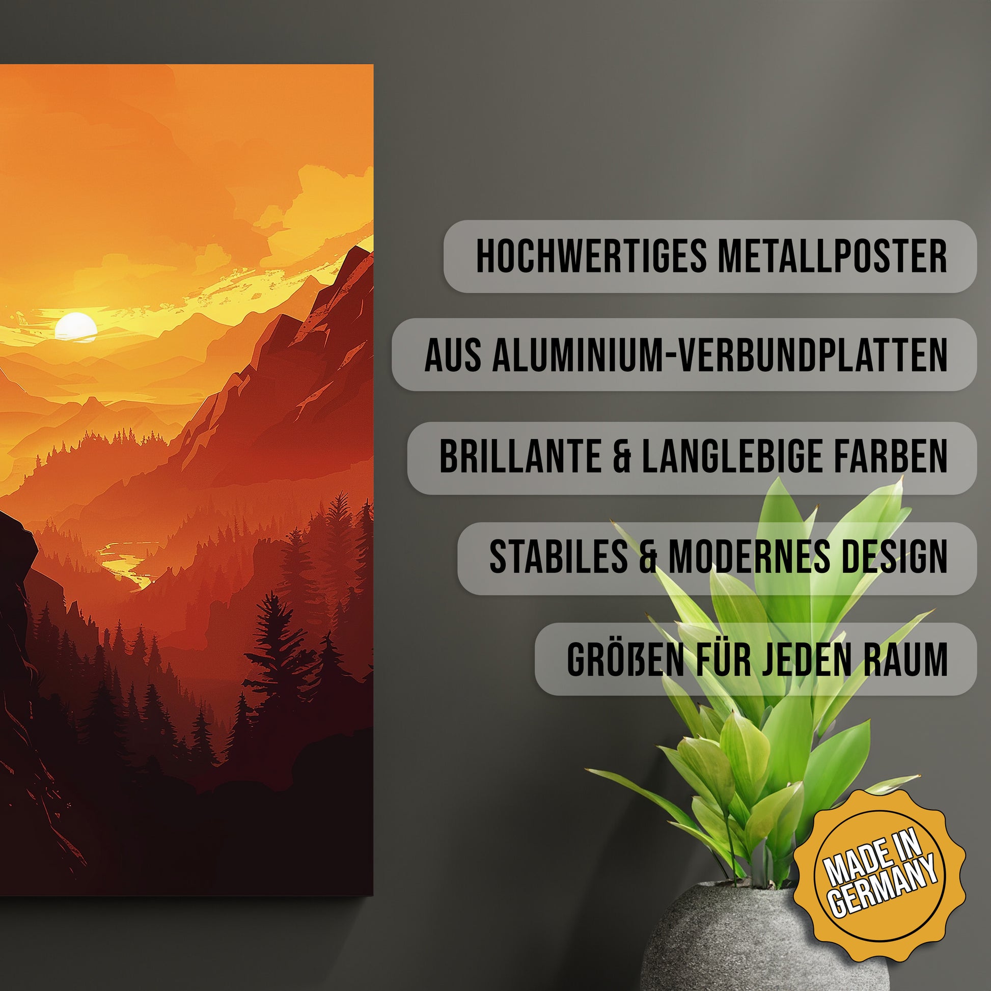 Firewatch Horizont . Hochwertiges Metallposter, aus Aluminium-Verbundplatten, Brillante & langlebige Farben, stabiles & modernes design, Größen für jeden Raum, Made in Germany.