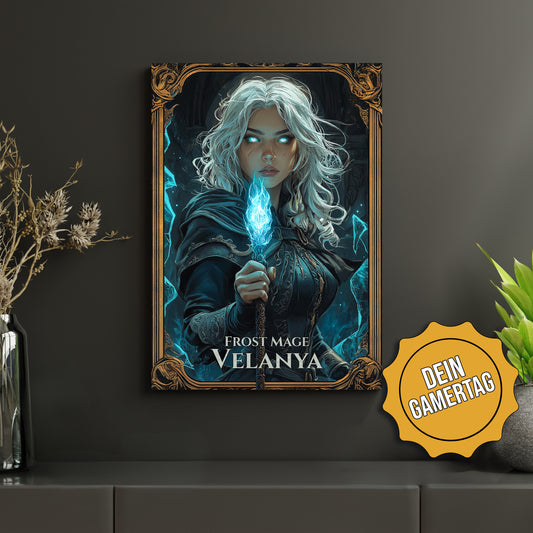 Fantasy-Poster "Frost Mage" – episches Metallbild für Dungeons & Dragons & Gaming-Zimmer. Personalisierbar mit Gamertag. Perfekt für RPG- und Fantasy-Fans, hochwertige Wandkunst für Rollenspieler, Nerds und Streamer.
