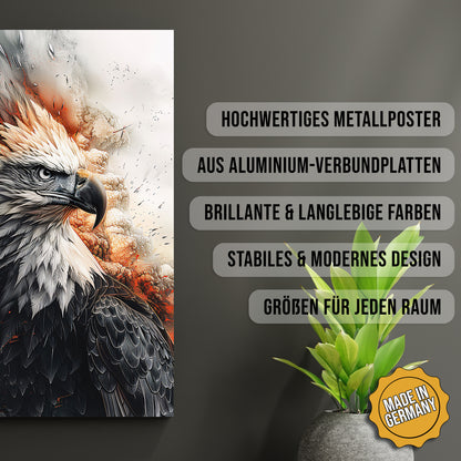 Produkt-Highlights zum Metallposter Kraftvoller Adler. Hochwertiges Metallposter, aus Aluminium-Verbundplatten, Brillante & langlebige Farben, stabiles & modernes design, Größen für jeden Raum, Made in Germany.