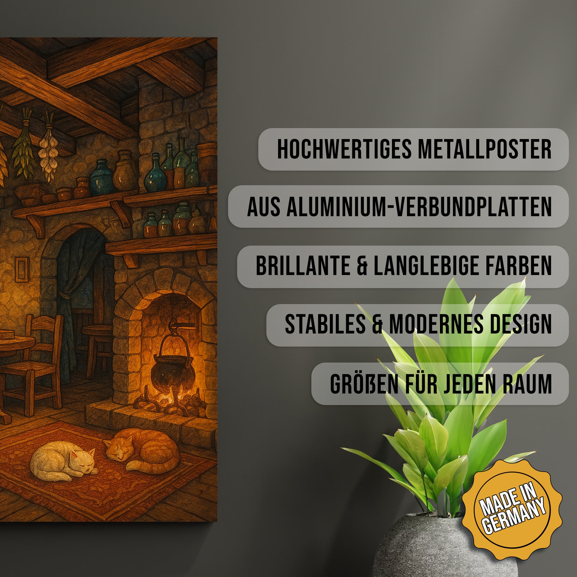 Produkt-Highlights zum Metallposter Mittelalterliche Taverne. Hochwertiges Metallposter, aus Aluminium-Verbundplatten, Brillante & langlebige Farben, stabiles & modernes design, Größen für jeden Raum, Made in Germany.