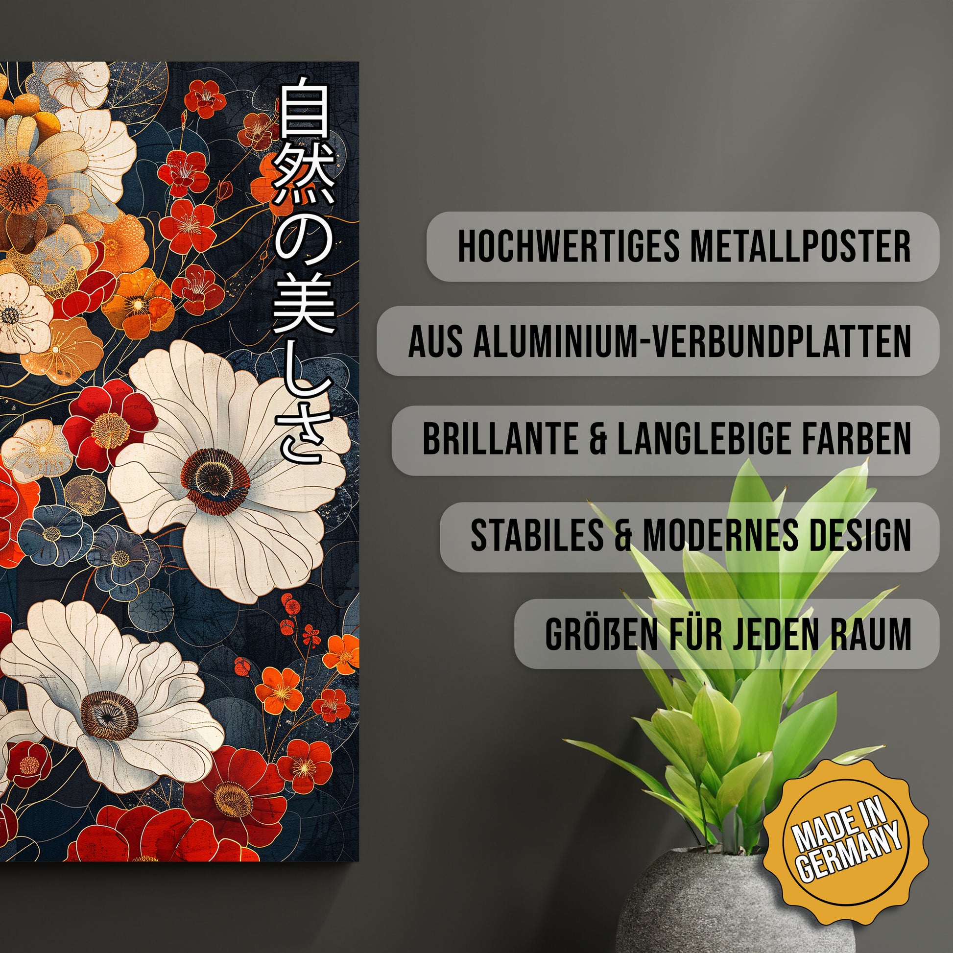Produkt-Highlights zum Metallposter Schönheit der Natur. Hochwertiges Metallposter, aus Aluminium-Verbundplatten, Brillante & langlebige Farben, stabiles & modernes design, Größen für jeden Raum, Made in Germany.