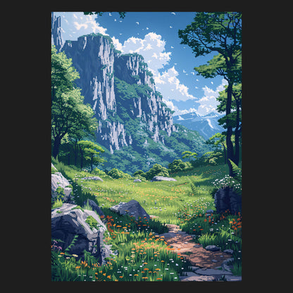 Landschaftsmotiv "Untouched Horizon", Naturlandschaft Wandkunst mit natürlichem Design und kräftigem Farbschema, perfekte Wanddekoration für Gamer und Fantasy- und Natur-Fans, Gaming Motiv mit Rahmen,