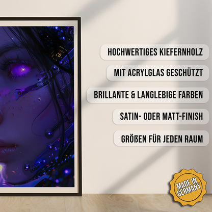 Produkt-Highlights zum gerahmten Poster Weibliche K.I.
Hochwertiges Kiefernholz, mit Acrylglas geschützt, Brillante & langlebige Farben, satin- oder matt-finish, größen für jeden Raum, Made in Germany.